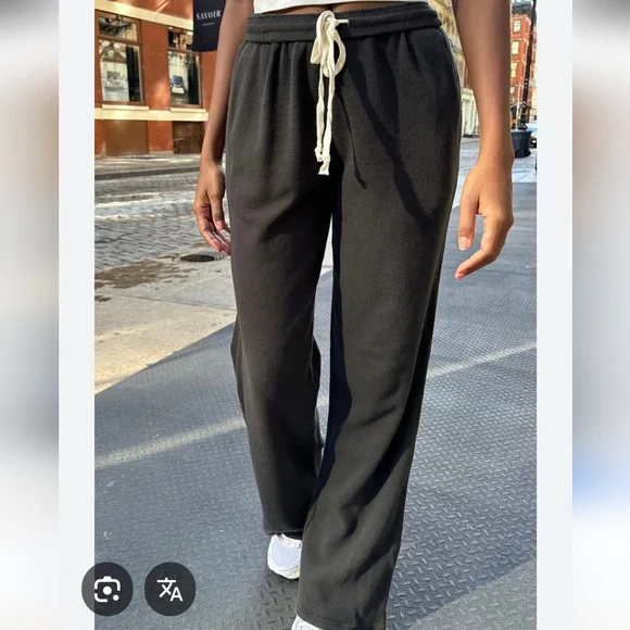 Brandy Melville Black Track Pants with Cream Drawstring - Picture 1 of 7